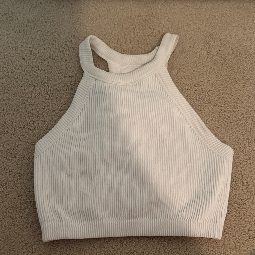 Aerie White High Neck Ribbed Halter Bra Top